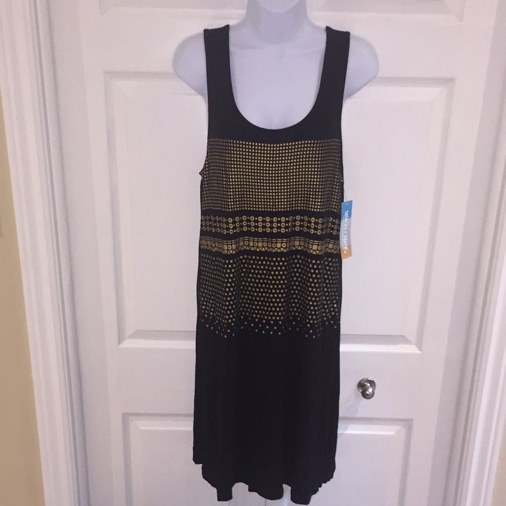Simon Chang Sleeveless Dress Black Gold Size Medium